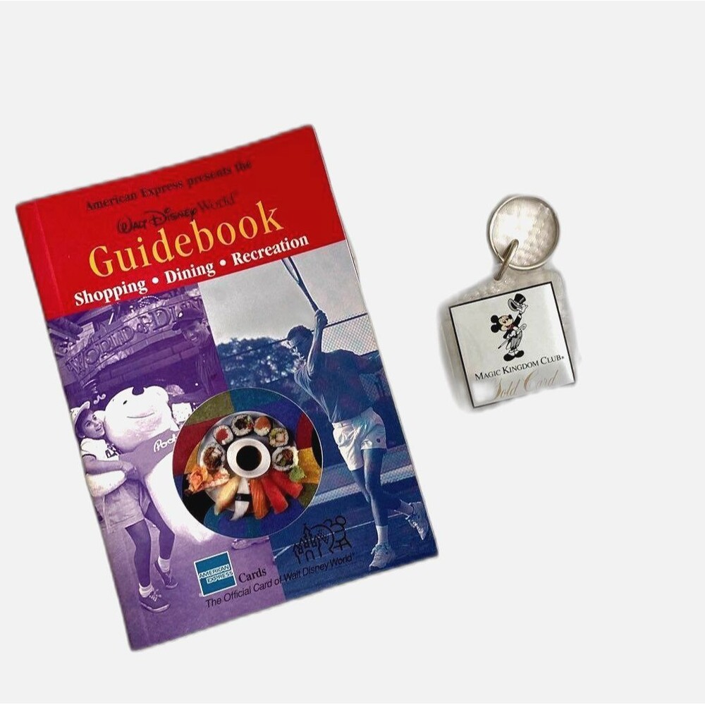 Vintage 1990s Walt Disney World Guide & Magic Kingdom Club Keychain WDW 90s